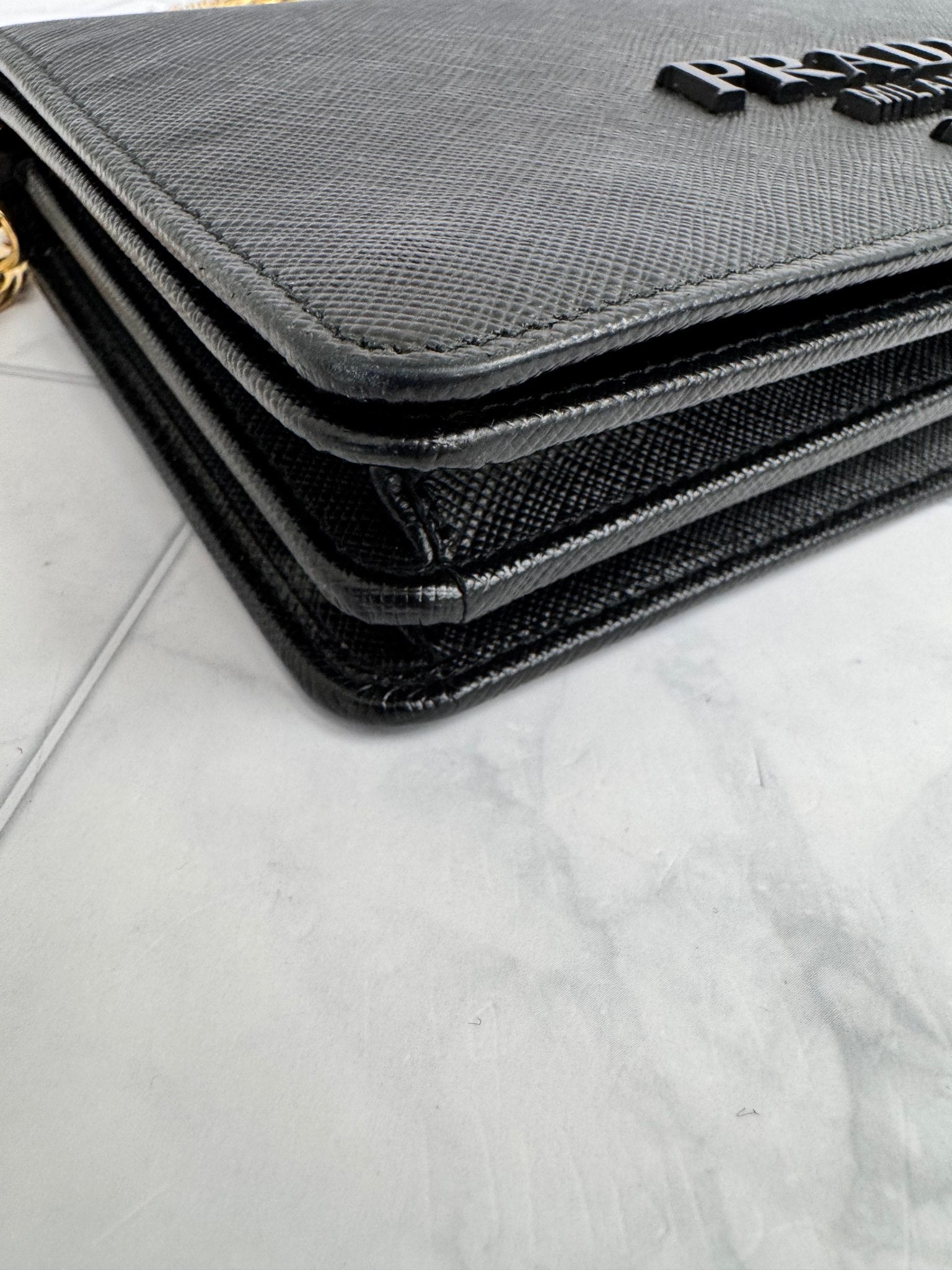 Prada Black Monochrome Saffiano leather Wallet on A Chain