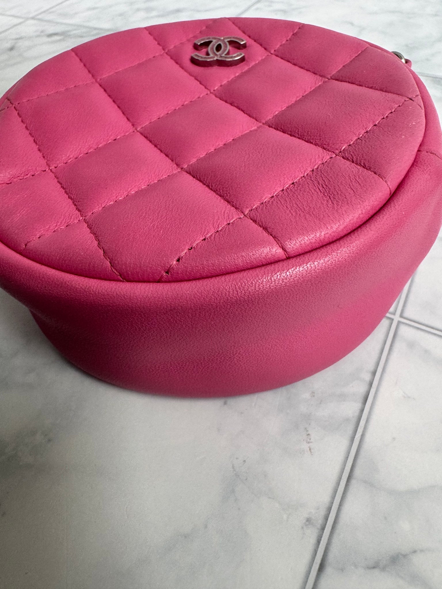 Chanel Pink Quilted Leather Round Crossbody Bag
