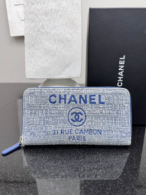 Chanel Blue Tweed Deauville Zippy Wallet