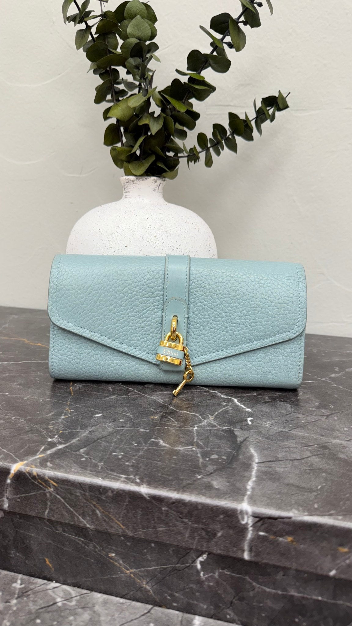 Chloe Baby Blue Leather Lock Long Wallet