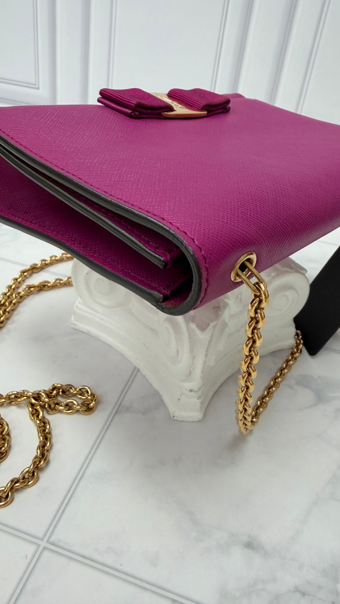 Salvatore Ferragamo Purple Leather Ginny Wallet on a Chain