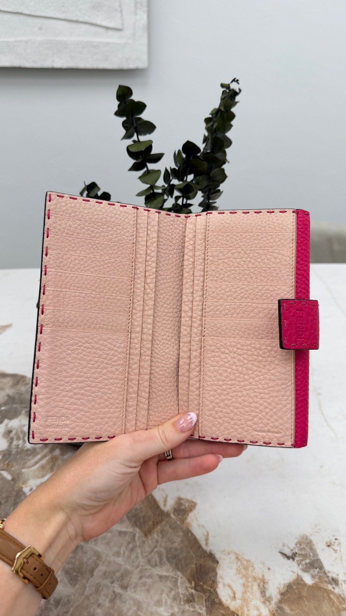 Fendi Pink Leather Selleria Peekaboo Long Wallet