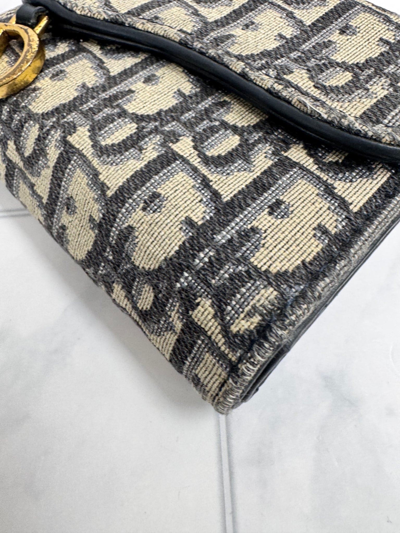 Christian Dior Blue Oblique Jacquard Saddle Card Holder