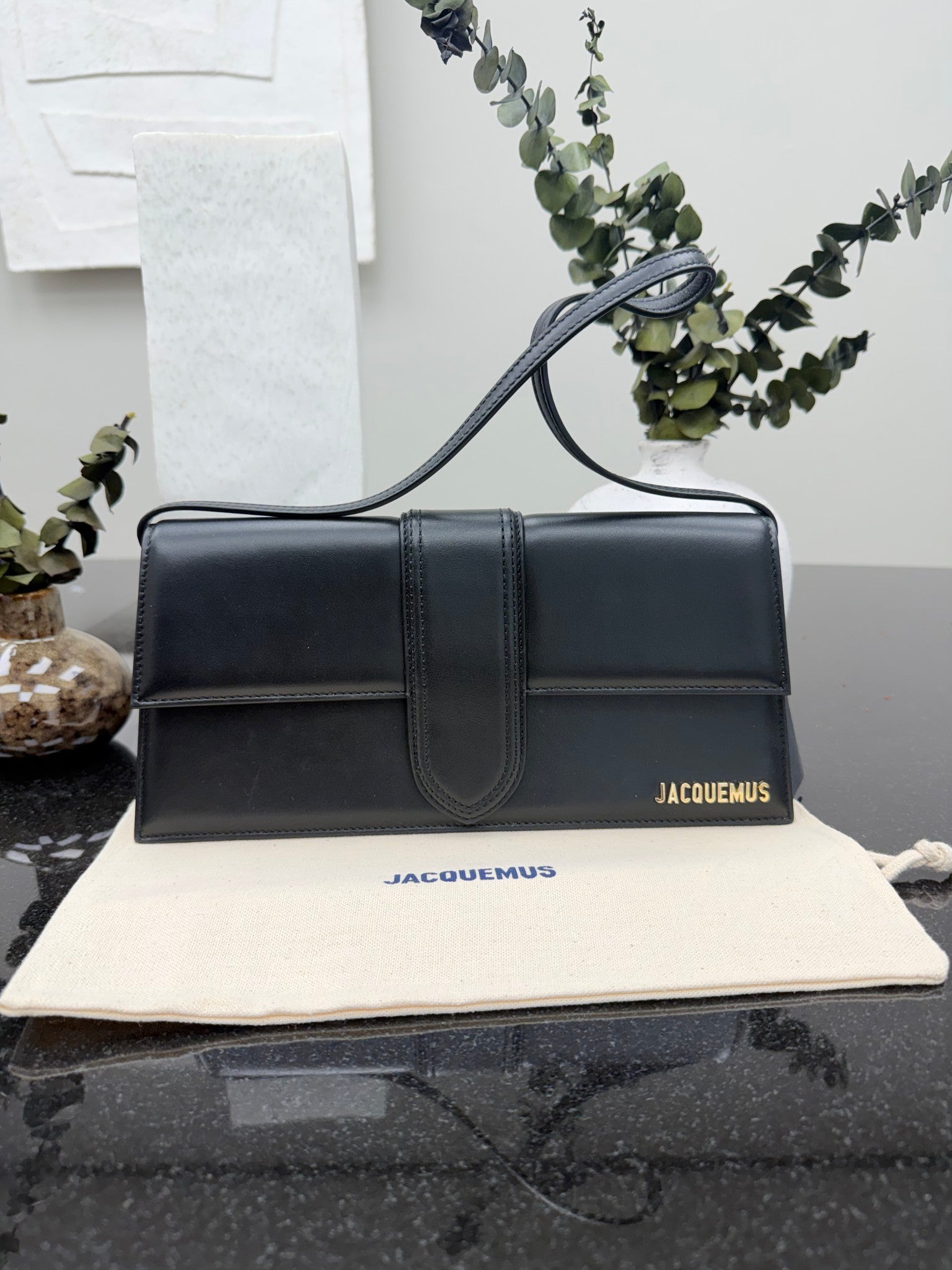 BRAND NEW - Jacquemus Black Leather Le Bambino Long Shoulder Bag
