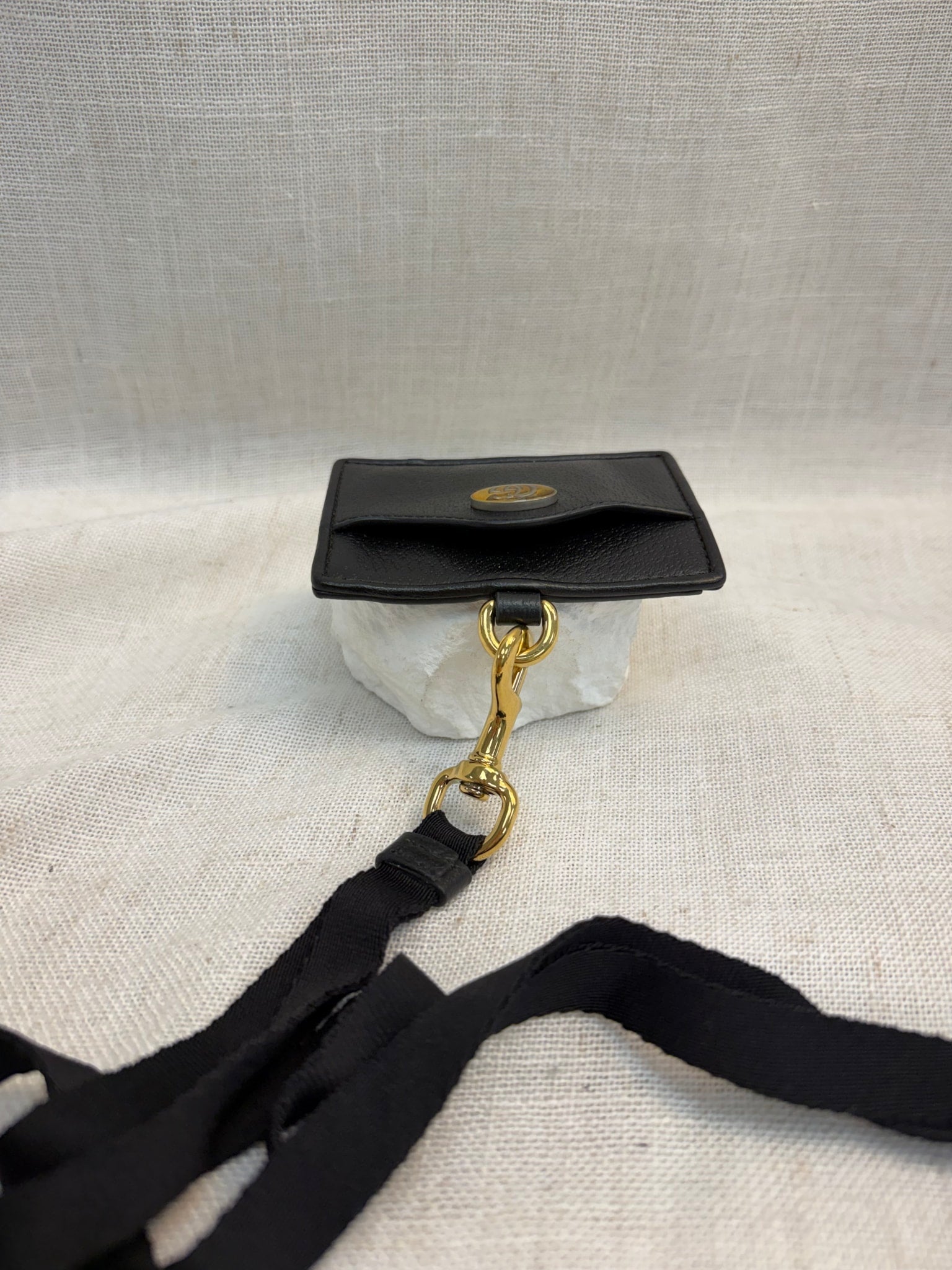 Gucci Black Leather Marina Card Case Lanyard