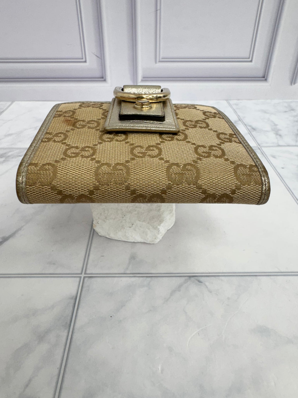 Gucci Beige GG Canvas Compact Snap Wallet