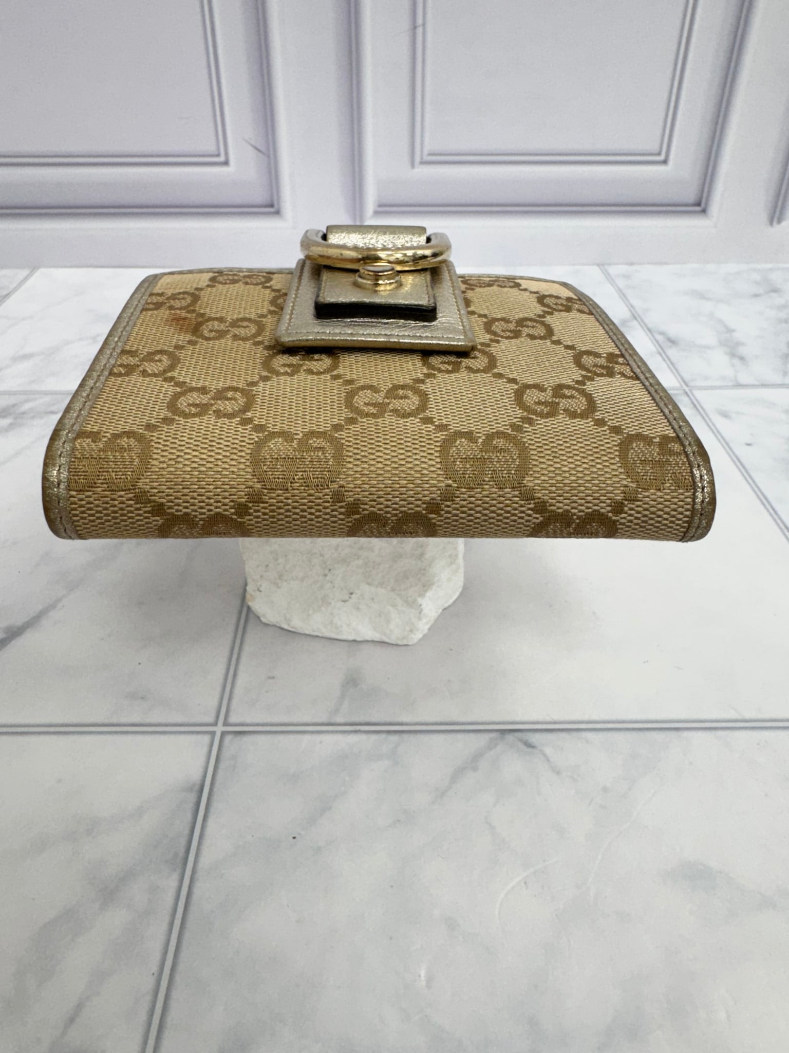 Gucci Beige GG Canvas Compact Snap Wallet