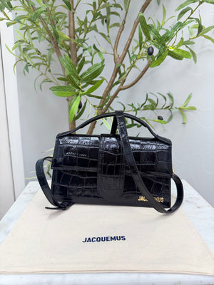 BRAND NEW - Jacquemus Black Croc Embossed Le Grand Bambino Handbag 2Way Handbag