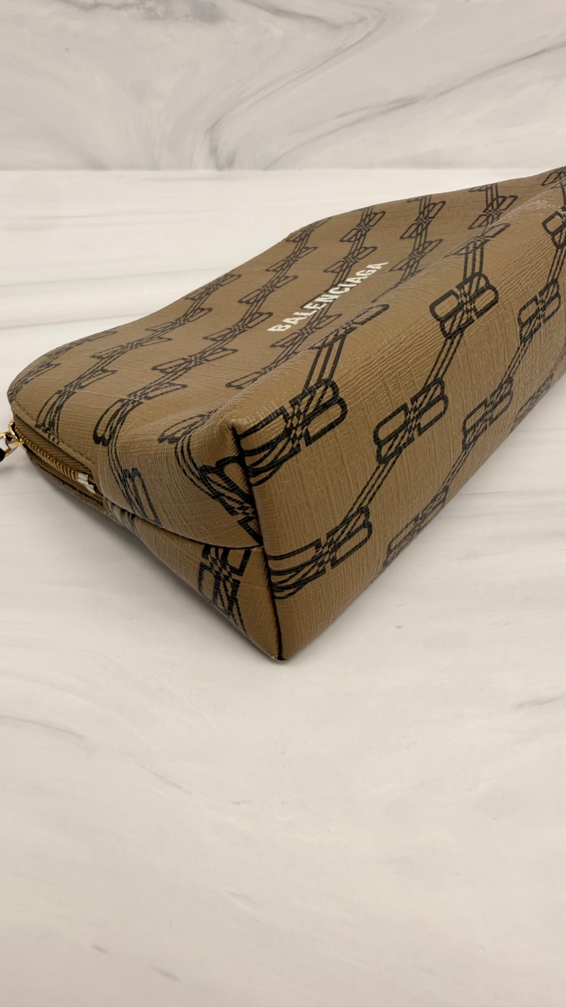 Balenciaga Beige Coated Canvas Cosmetic Pouch