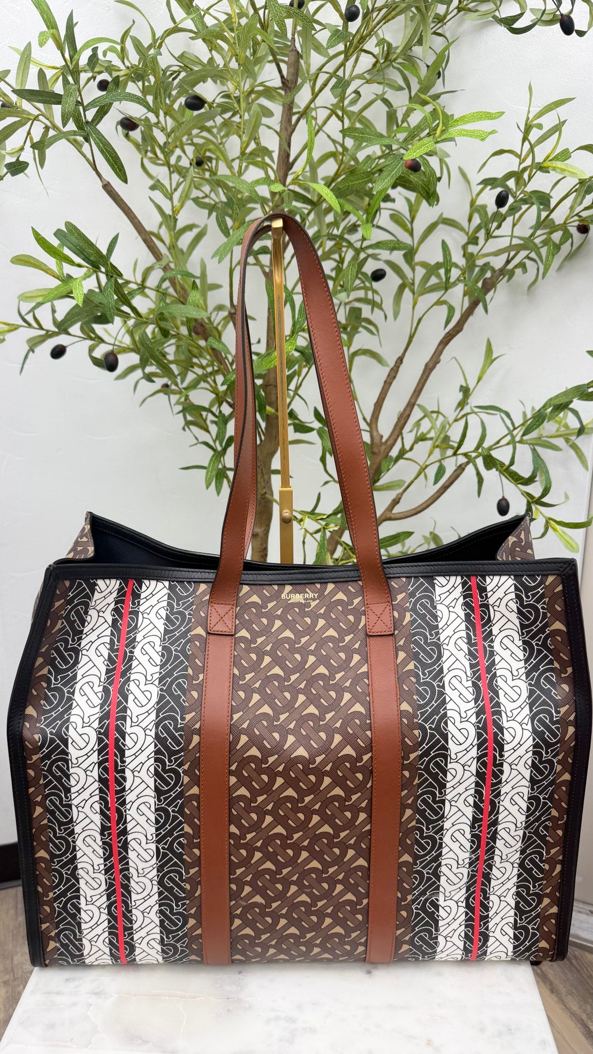 Burberry Brown Multicolor Coated Canvas Tote Bag 