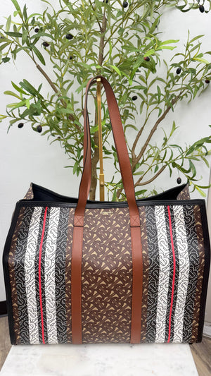 Burberry Brown Multicolor Coated Canvas Tote Bag