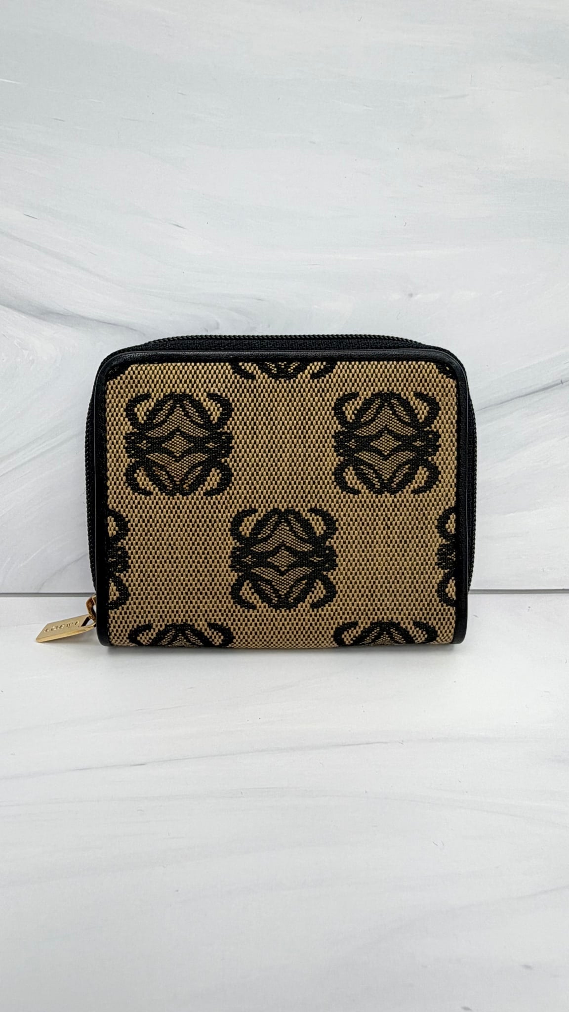 Loewe Black And Brown Anagram Canvas Compact Zippy Wallet