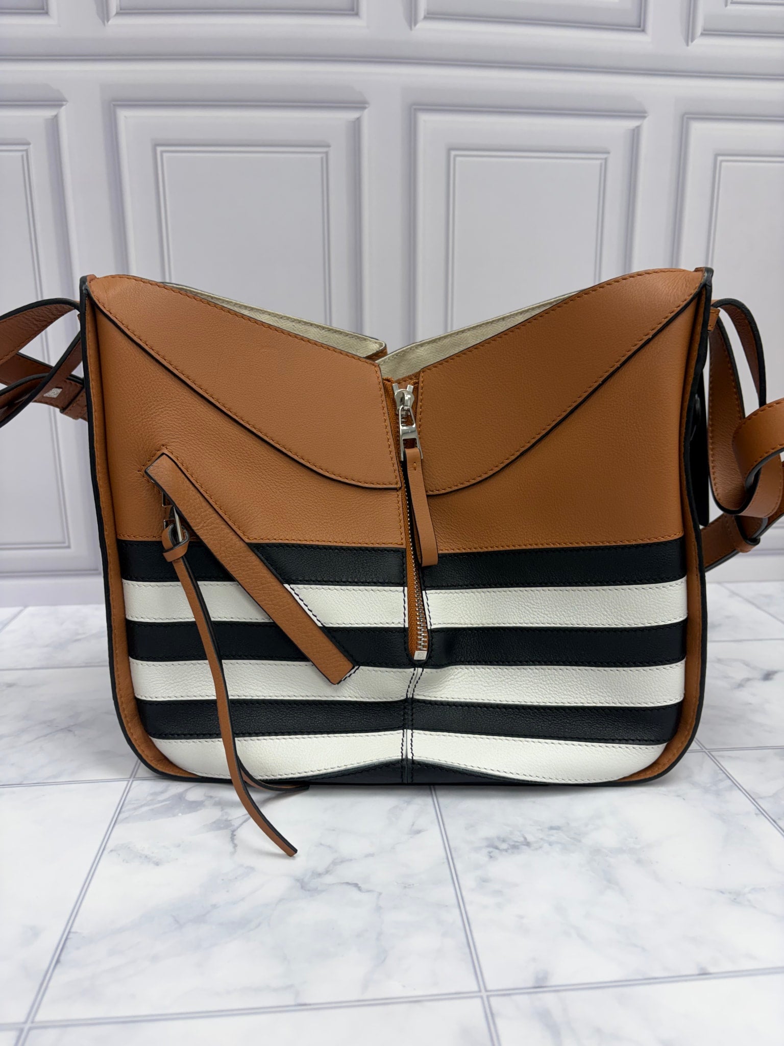Loewe Brown, White, & Black Leather Hammock Marine bag 