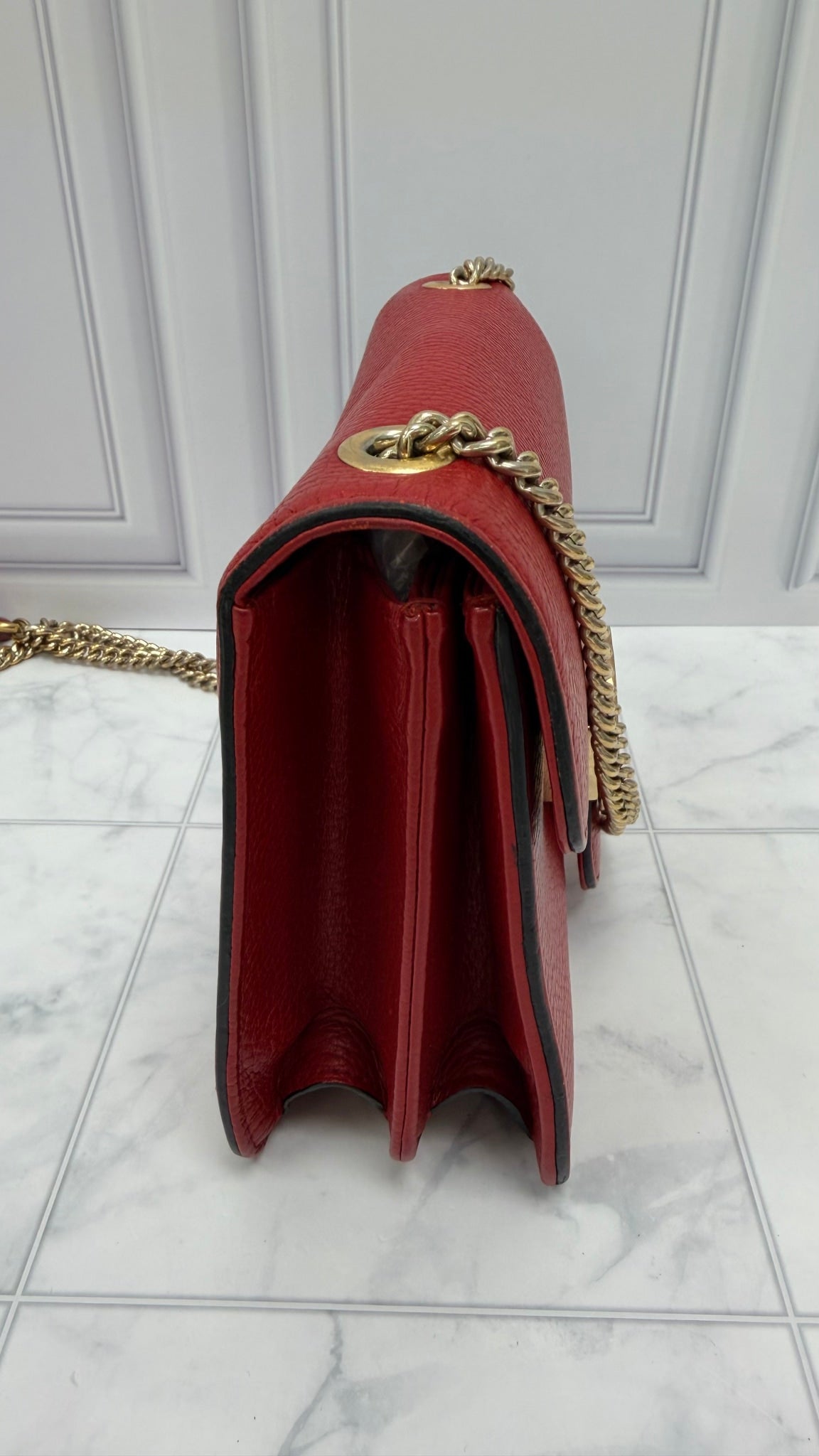 Gucci Red Leather Interlocking G Chain Crossbody