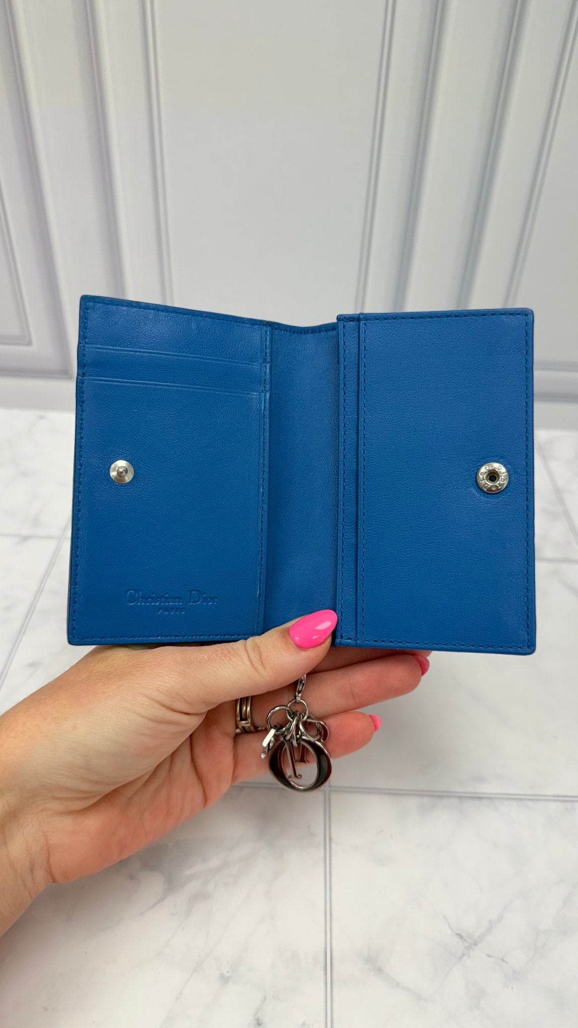Christian Dior Blue Quilted Leather Lady Dior Compact Wallet
