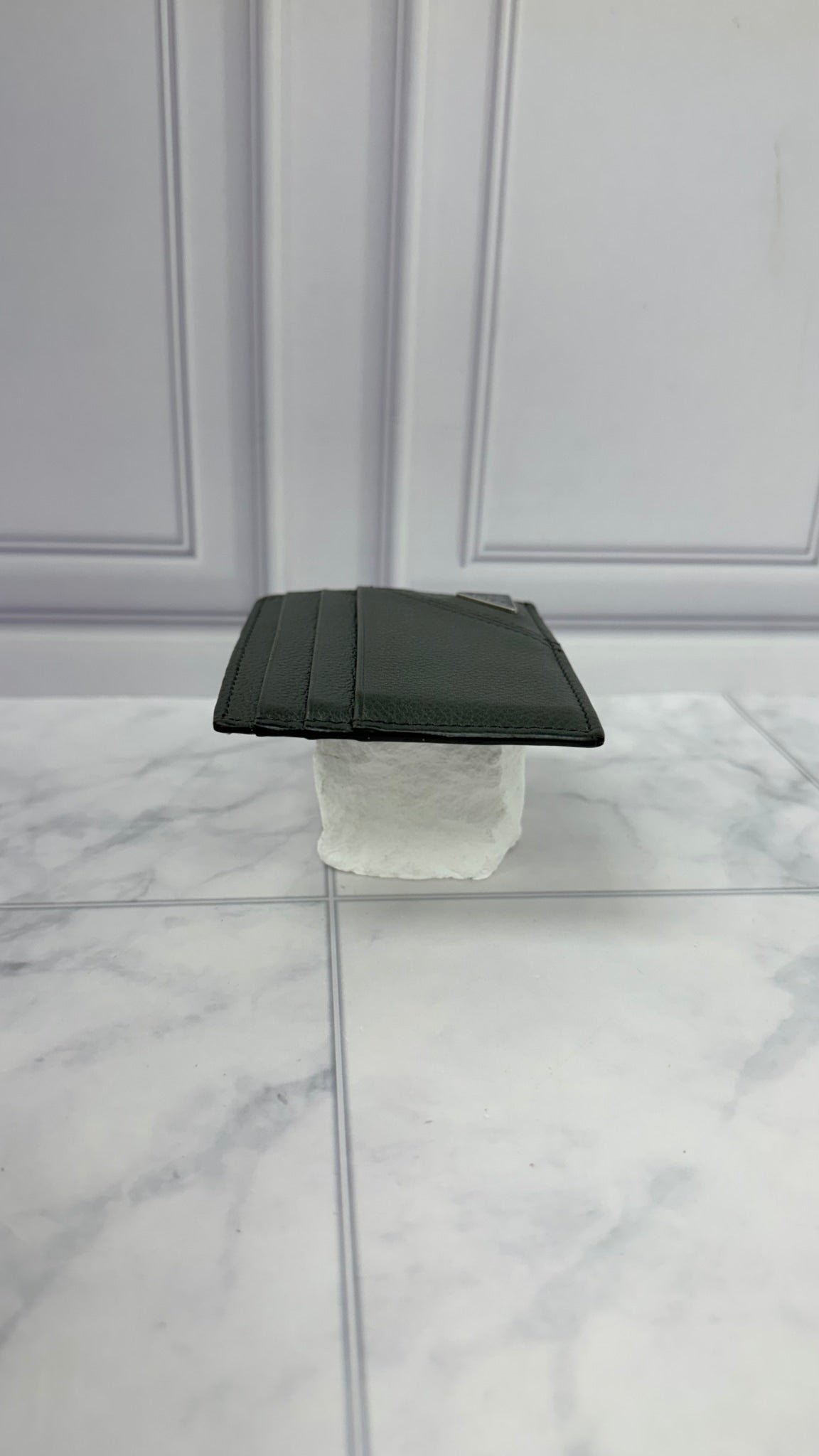 Prada Grey Grained Leather Card Holder 