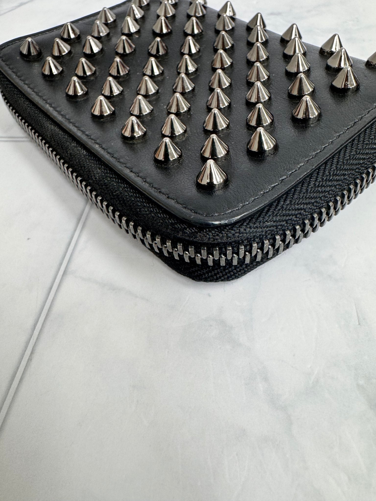 Christian Louboutin Black Studded Leather Compact Zippy Wallet 