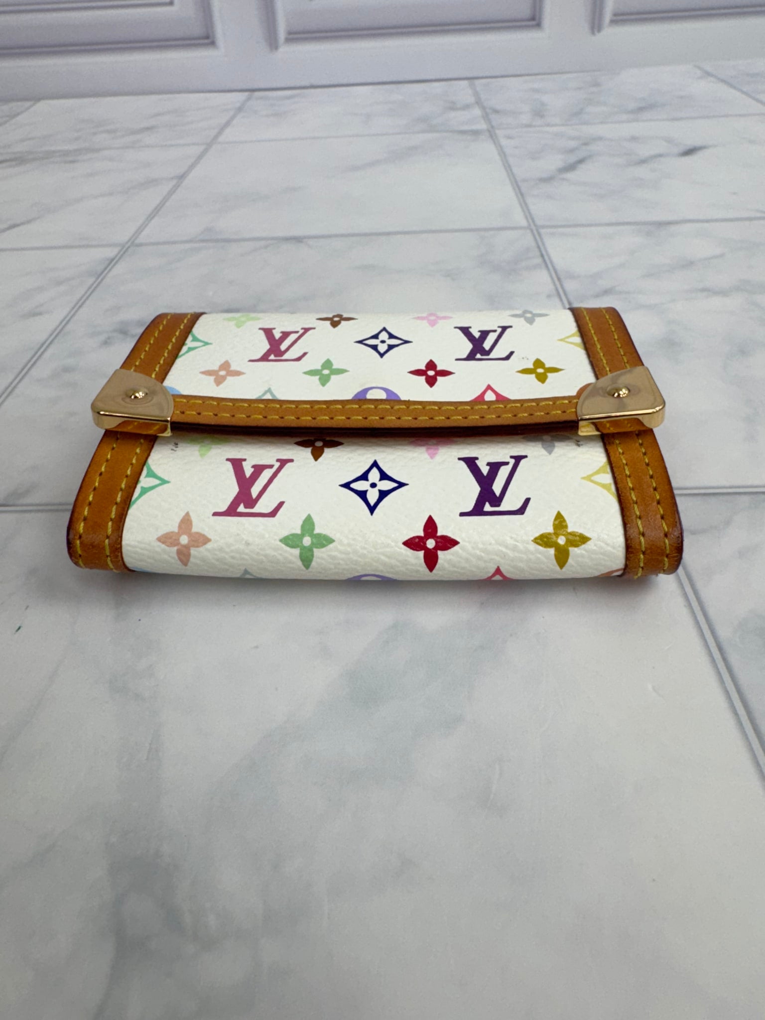 Louis Vuitton White Multicolor Monogram Porte-Monnaie Plat Coin Purse