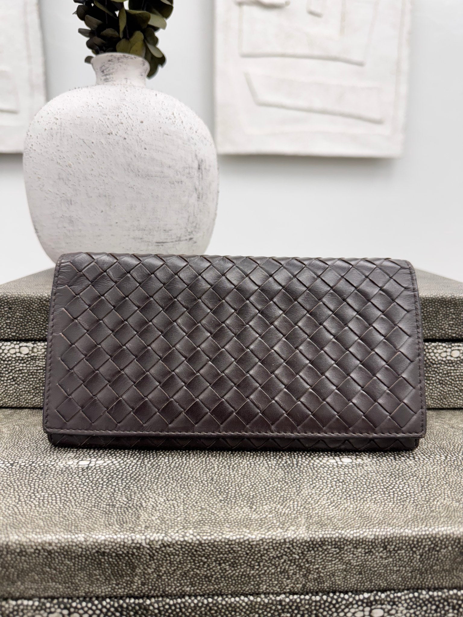 Bottega Veneta Dark Brown Intrecciato Leather Bifold Long Wallet