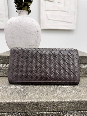 Bottega Veneta Dark Brown Intrecciato Leather Bifold Long Wallet