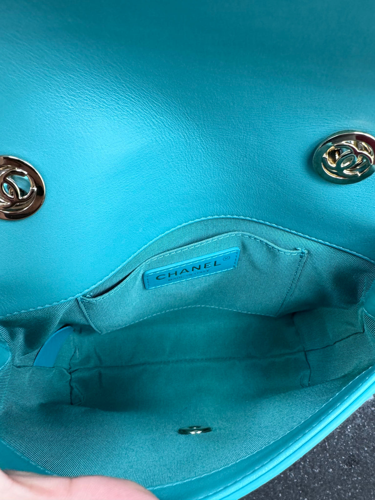 Chanel Teal Quilted Calfskin Small Covered CC Flap Bag 