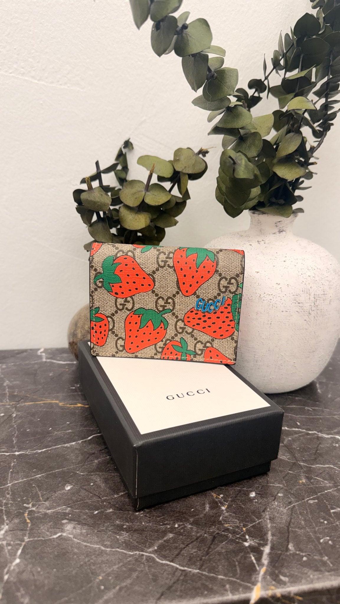 Gucci Pink GG Supreme Strawberry Compact Wallet 