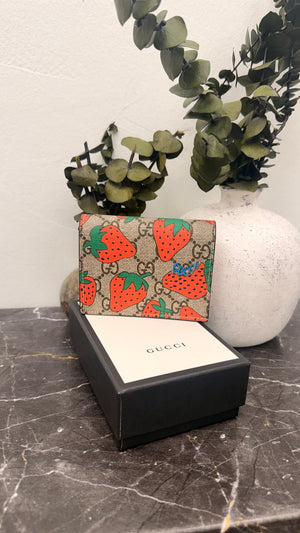 Gucci Pink GG Supreme Strawberry Compact Wallet