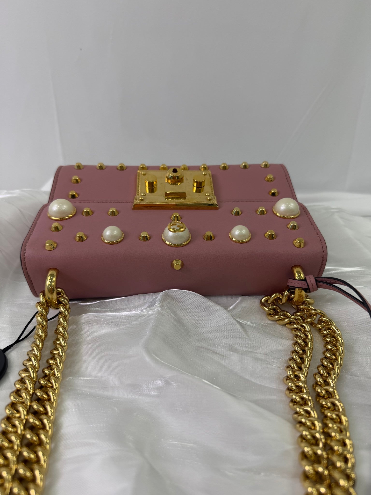 Gucci Pink Leather Studded Padlock Shoulder Bag