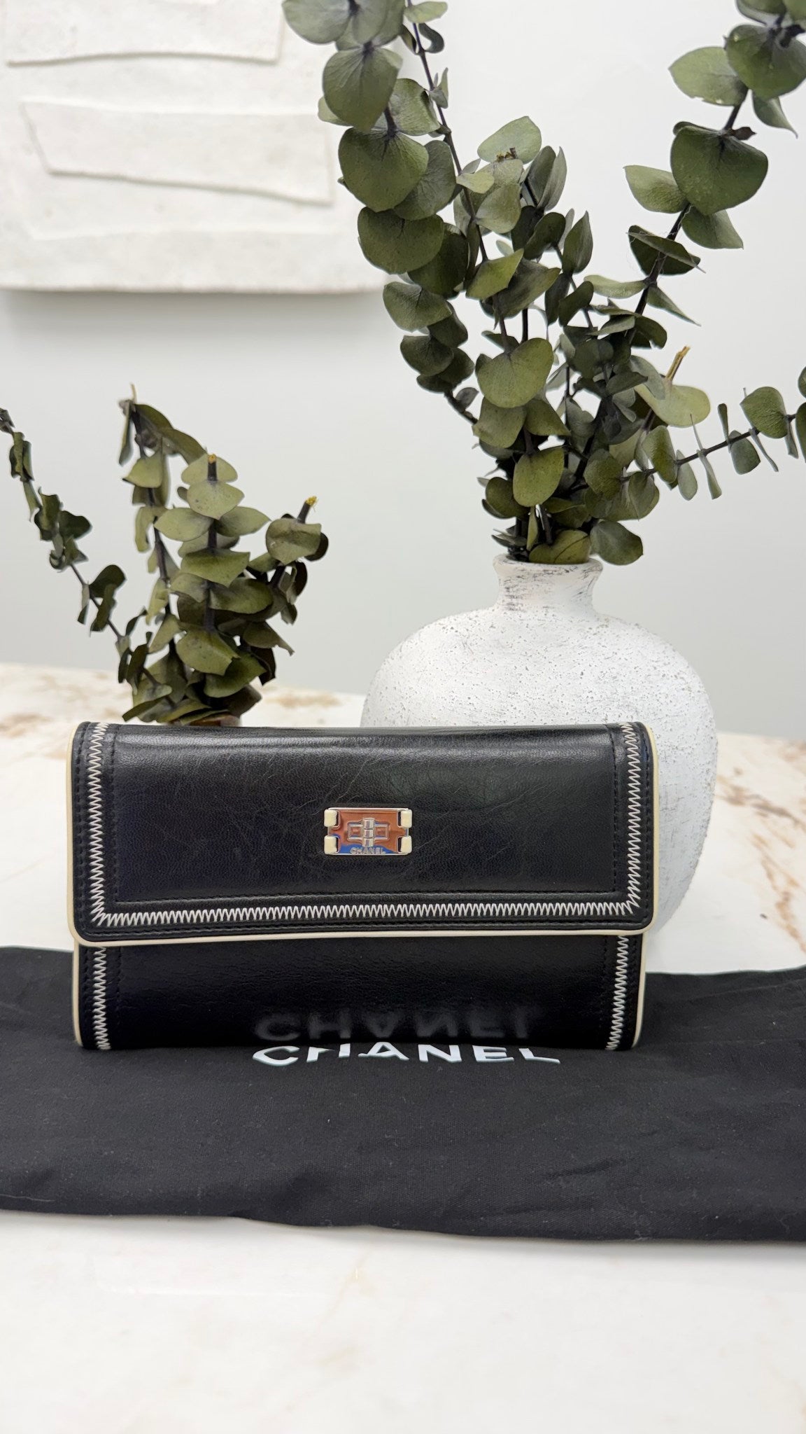 Chanel Black Calfskin Leather Long Wallet 