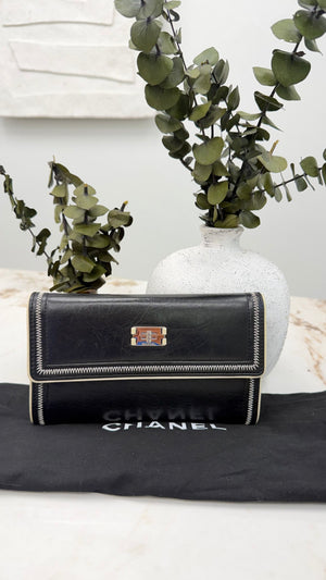 Chanel Black Calfskin Leather Long Wallet