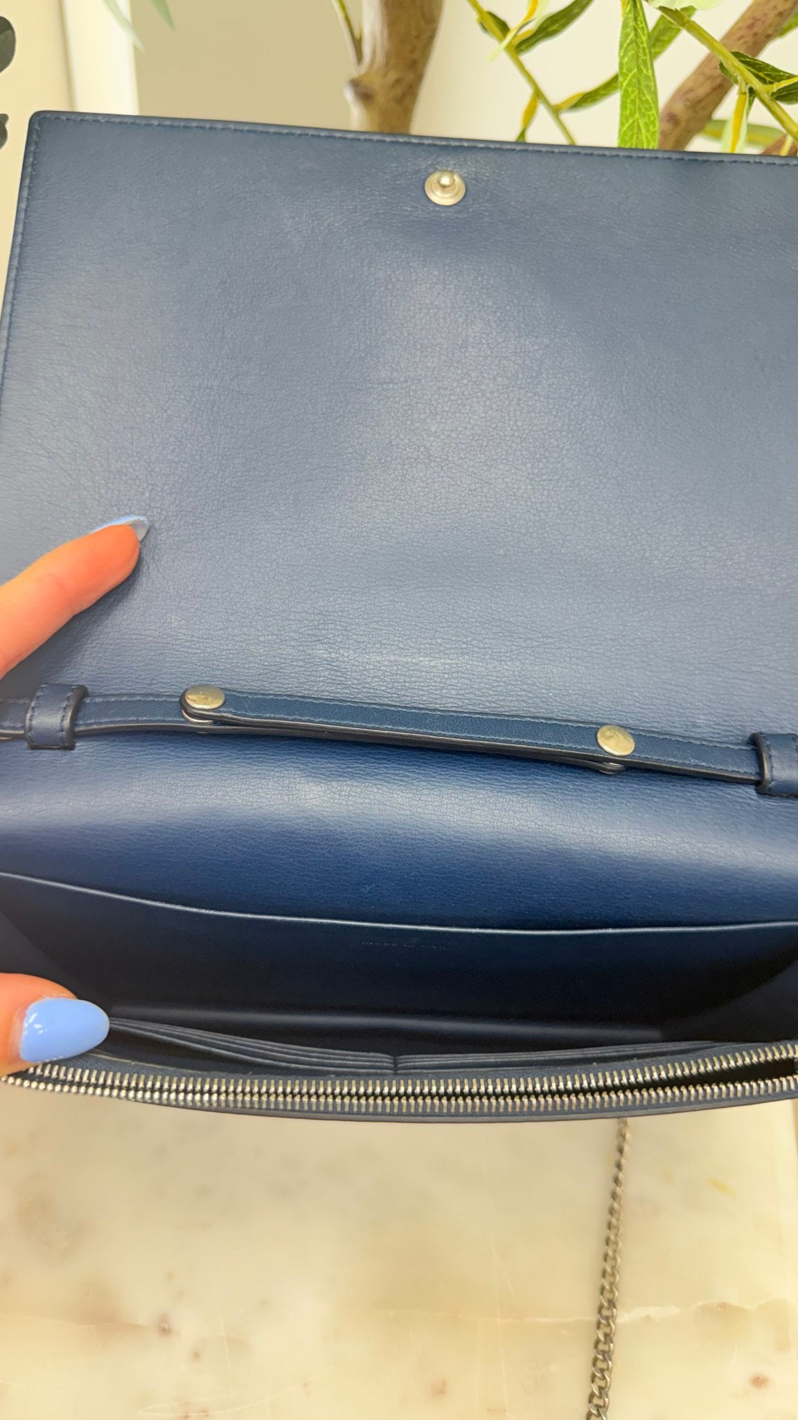Celine Blue & Maroon Leather Evening Frame Clutch on a Chain