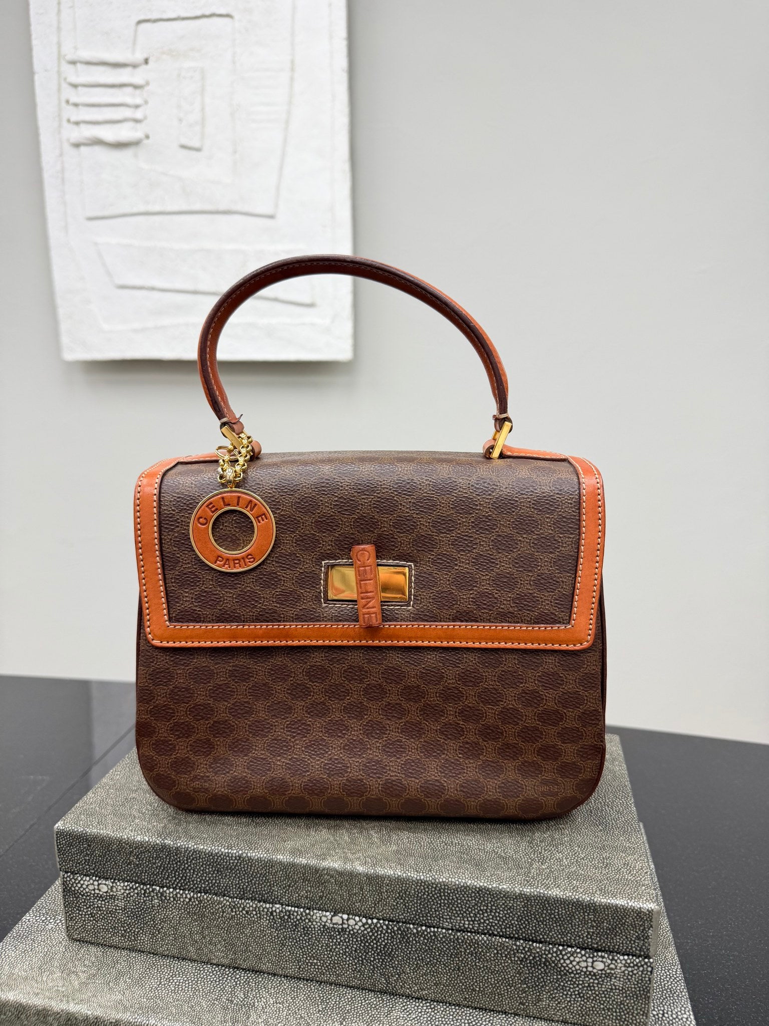 Celine Brown Macadam Top Handle Bag