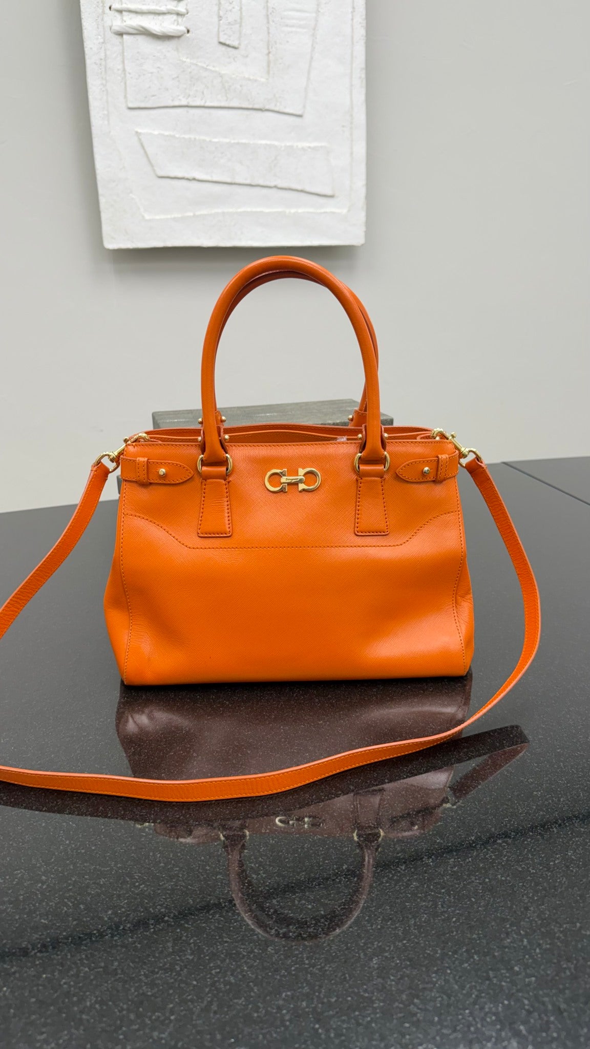Salvatore Ferragamo Orange Leather 2way Bag