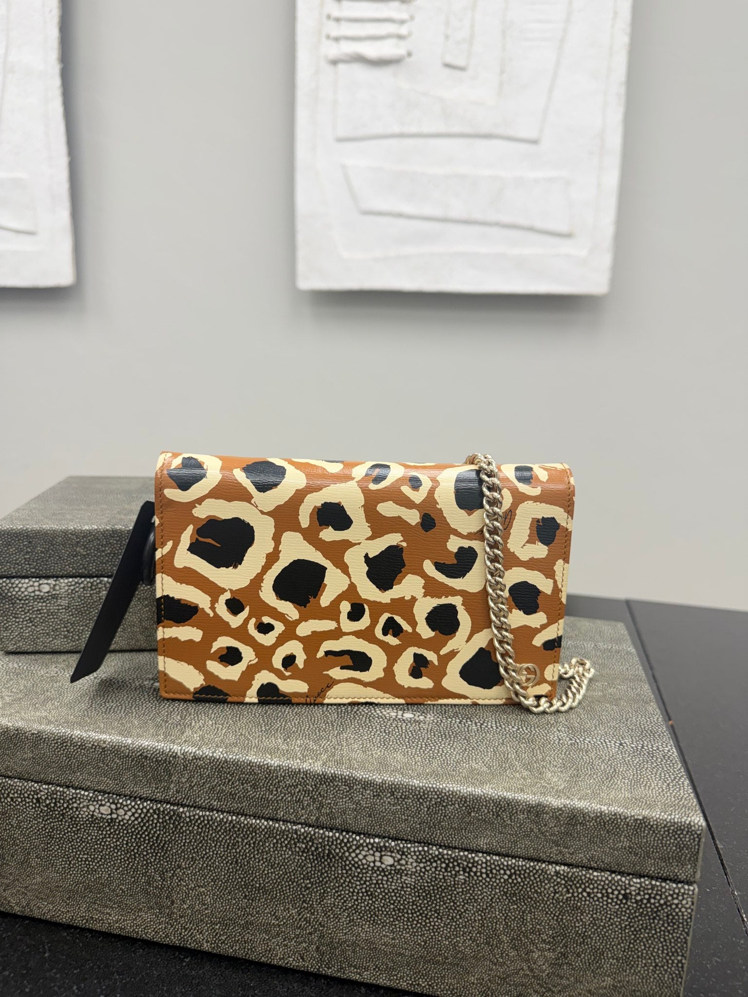 Gucci Leopard Print Leather Betty Wallet On A Chain