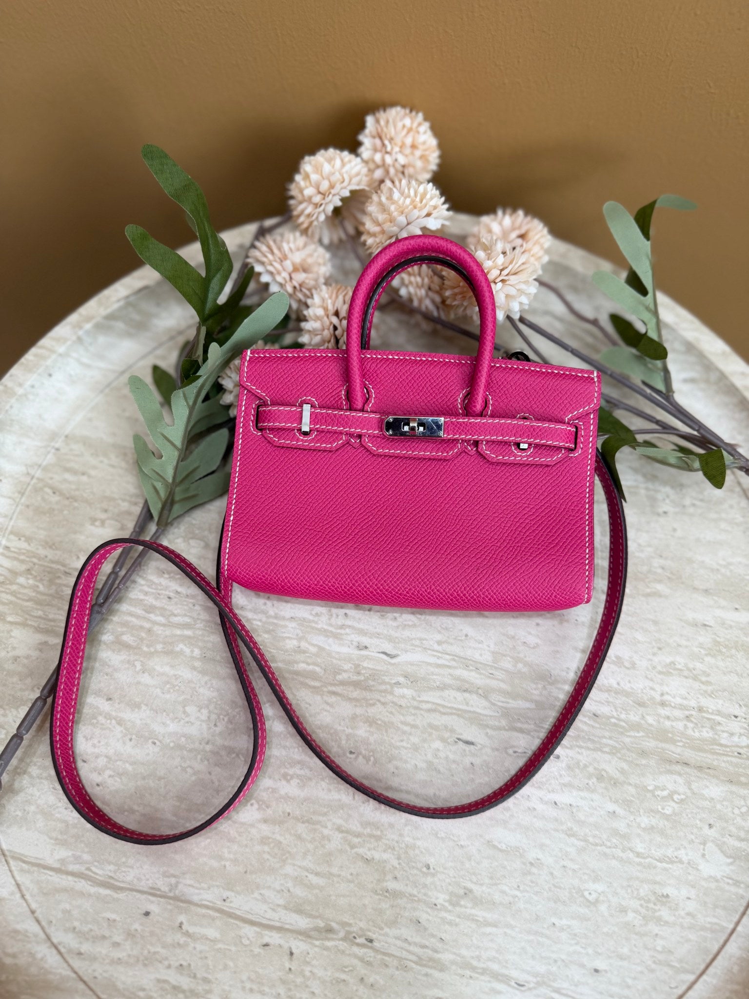 LIKE NEW- Hermes Rose Tyrien Epsom Micro Birkin 15