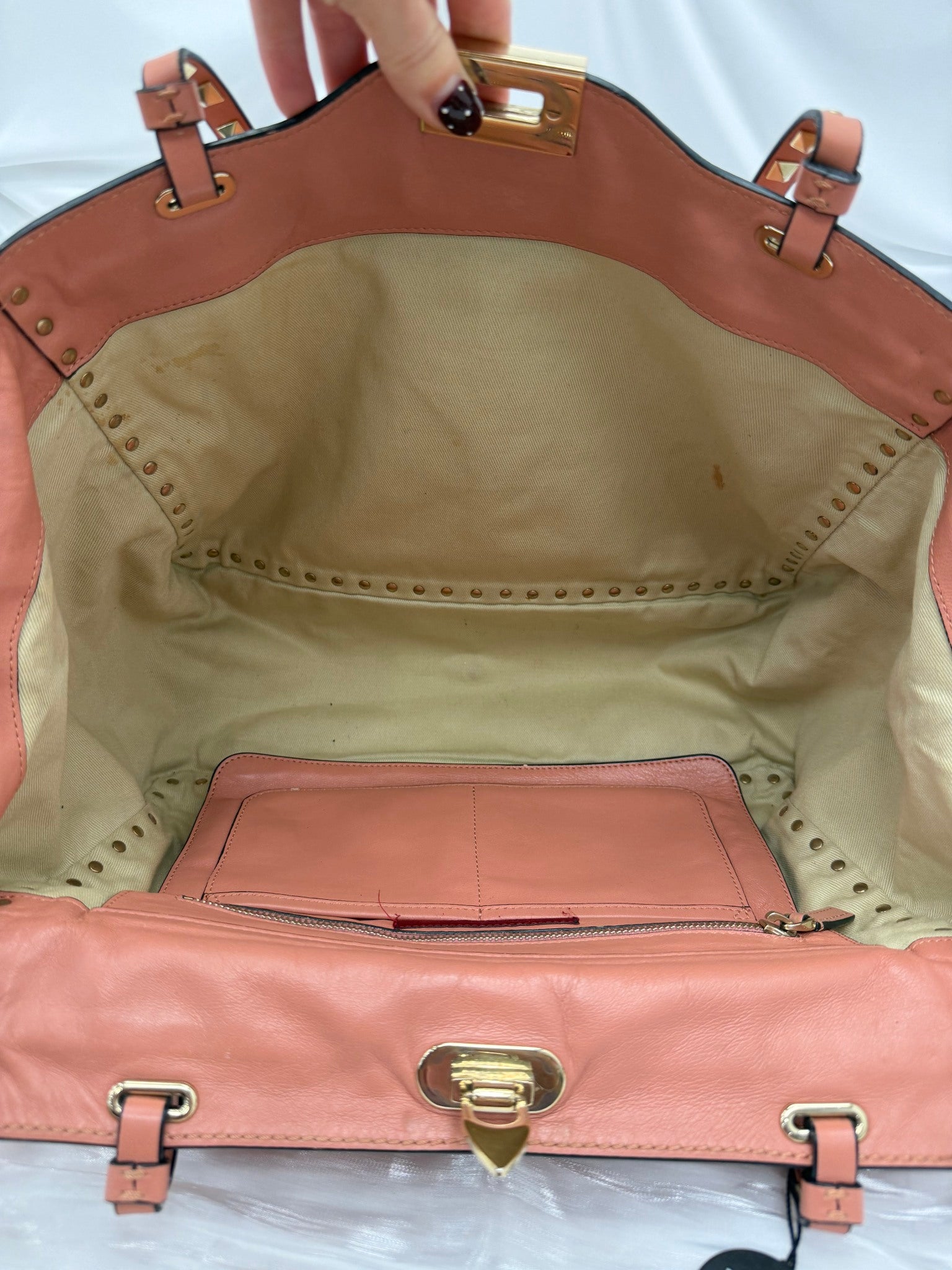Valentino Salmon Leather Medium Rockstud Shoulder Tote