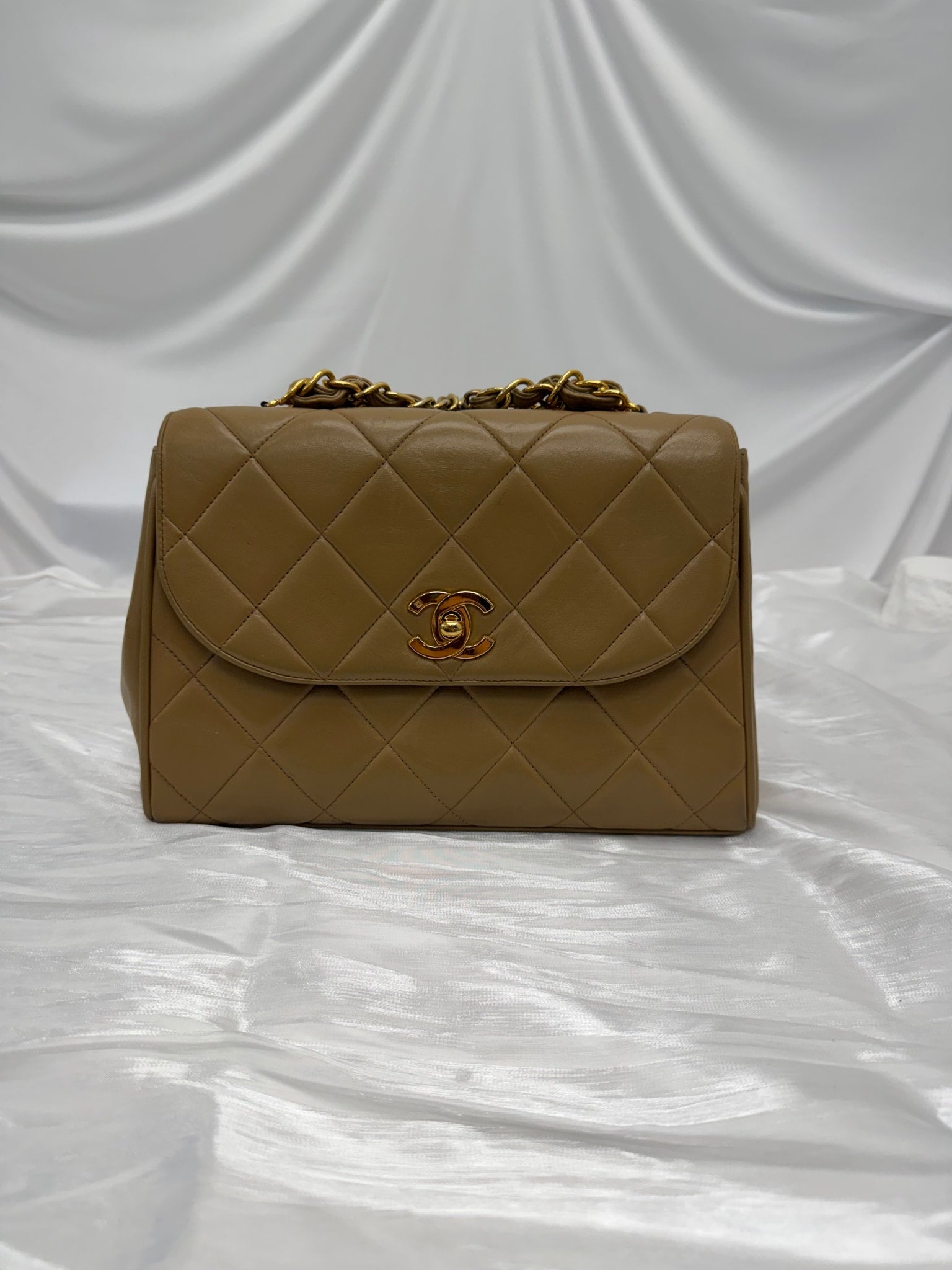 Chanel Light Brown Lambskin Leather 24k Top Handle Chain Bag