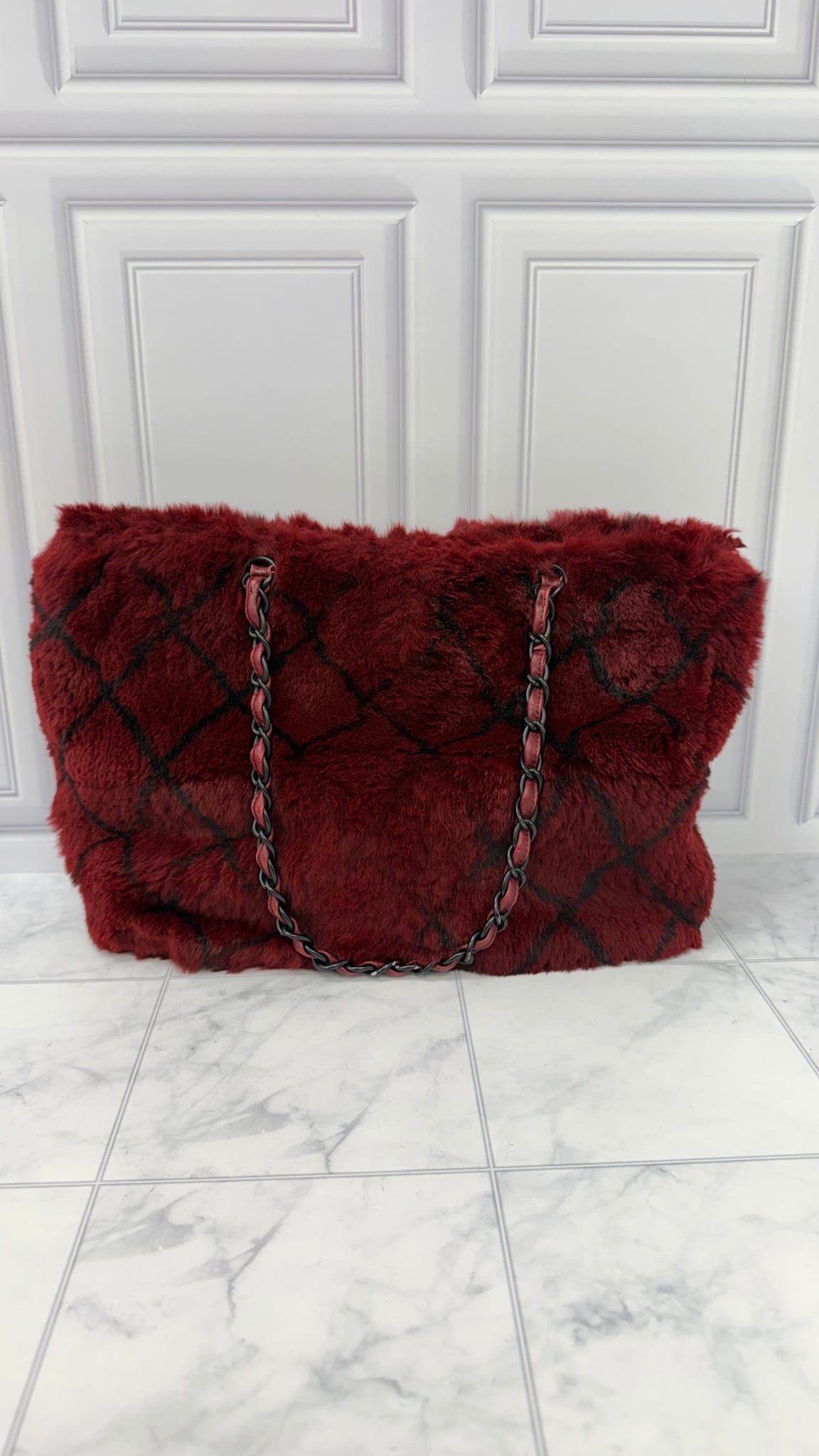Chanel Wine Rabbit Fur Orylag Shoulder Bag 