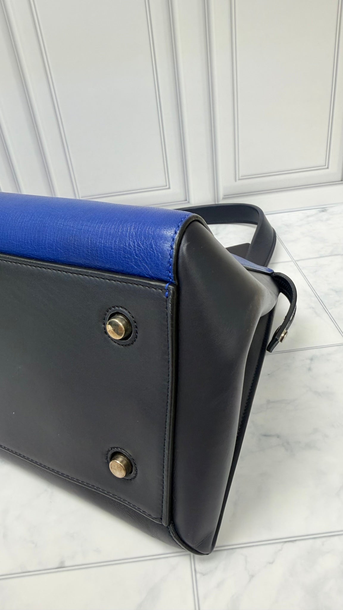 Celine Blue Leather Top Handle Handbag