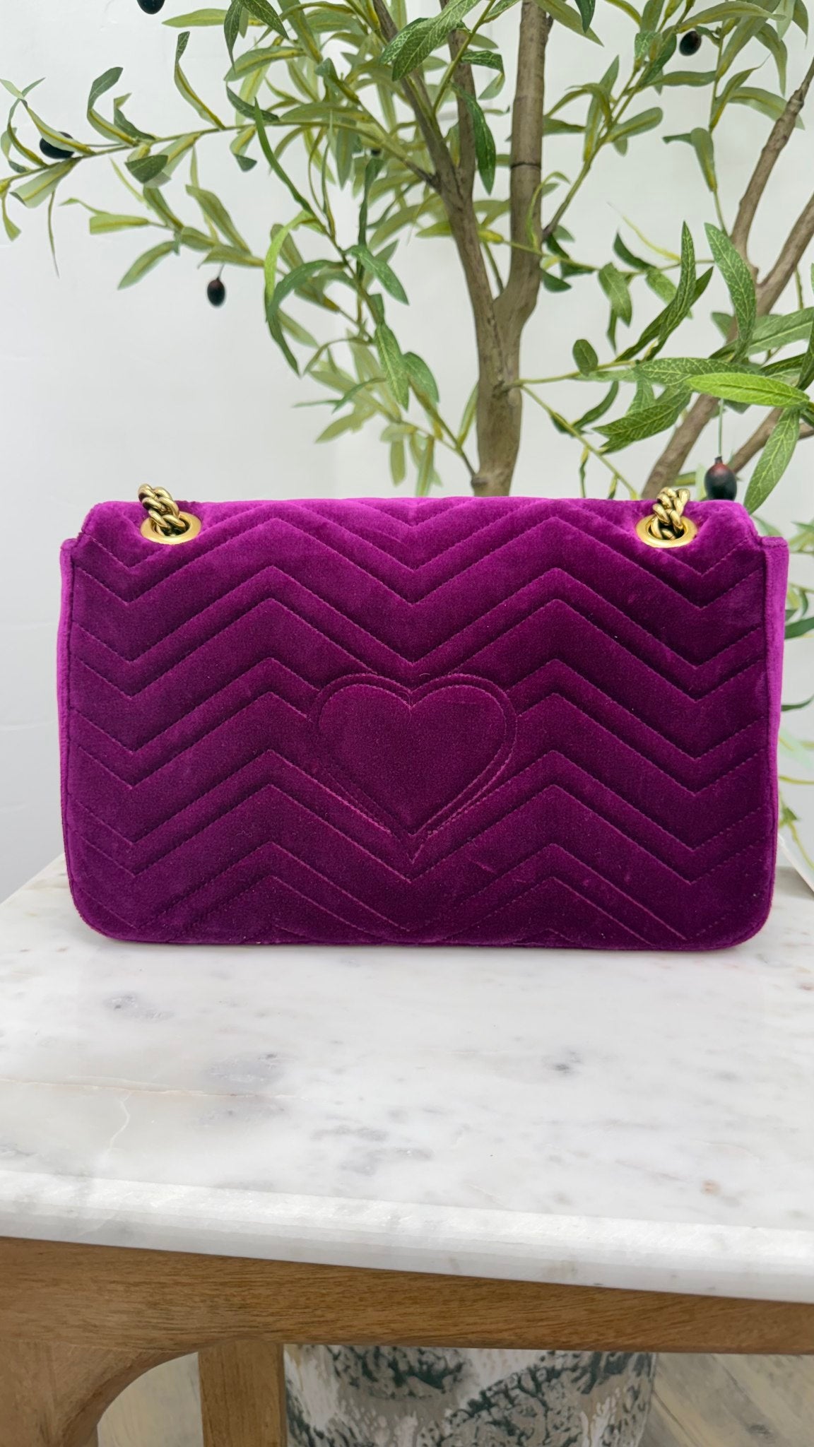 Gucci Purple Suede LOVED Embroidered Medium Marmont Flap Bag