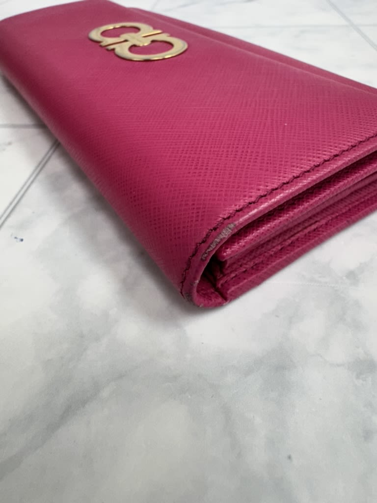 Salvatore Ferragamo Pink Saffiano Leather Long Wallet