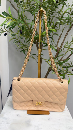 Chanel Beige Caviar Leather Large Double Flap Bag