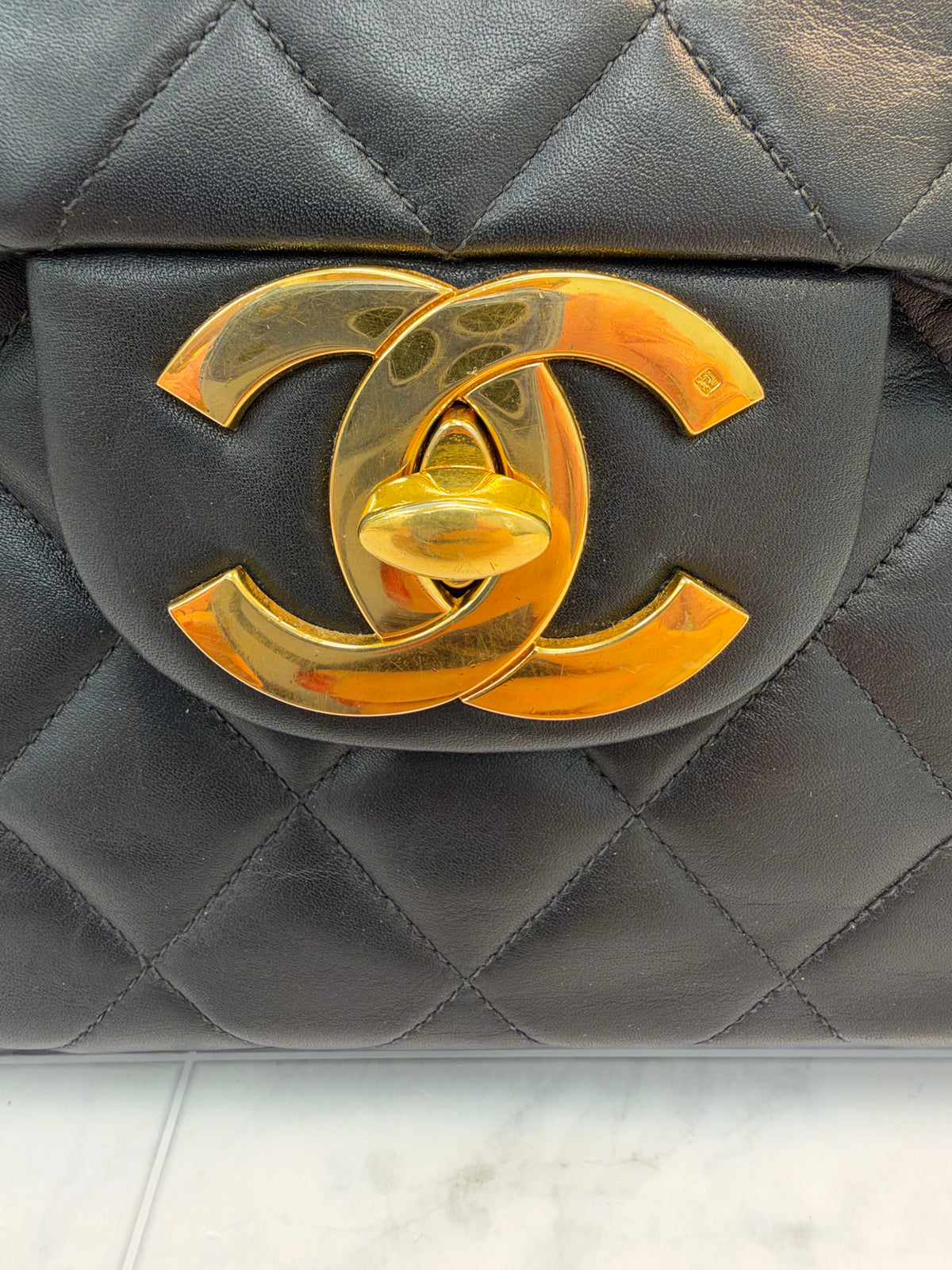 Chanel Black Lambskin And 24K Gold Plated Jumbo XL Maxi Flap Handbag
