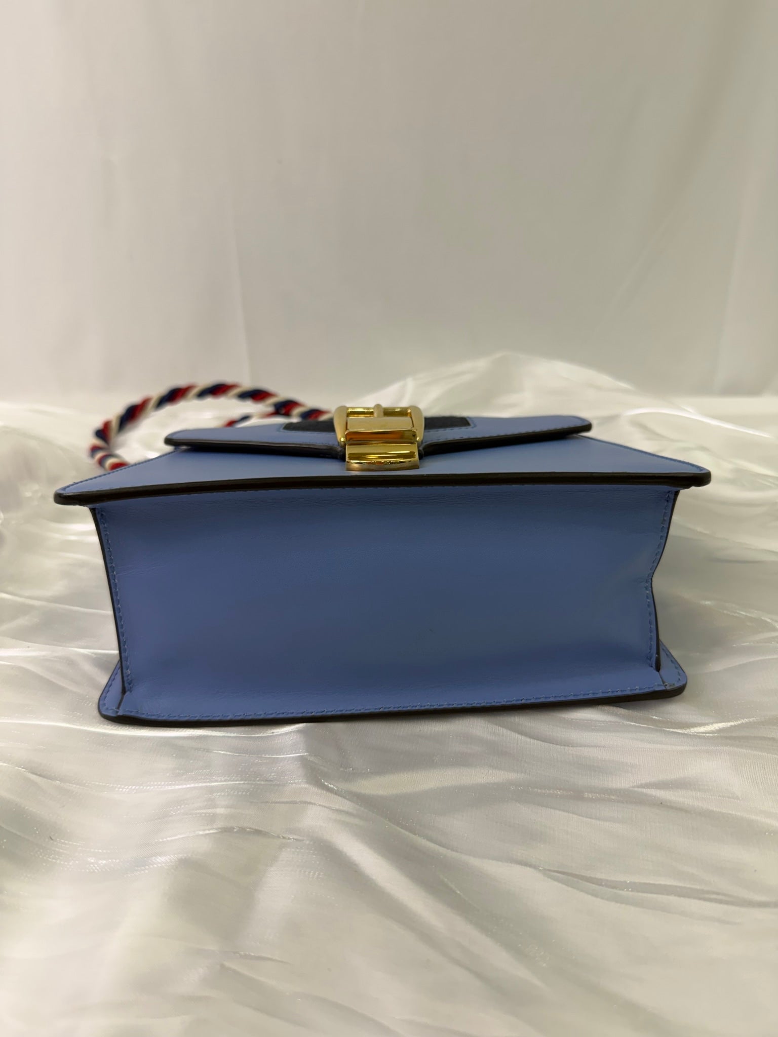 Gucci Blue Leather Sylvie Mini Top Handle Bag 