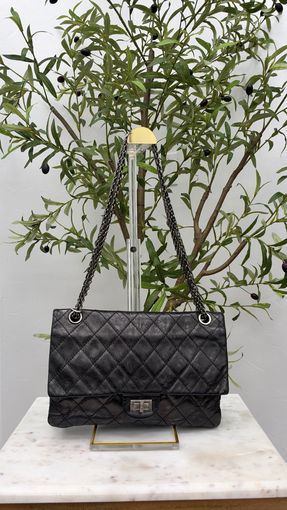 Chanel Metallic Black Quilted Aged Calfskin 2.55 Reissue Double Flap Bag