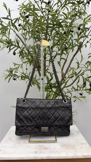 Chanel Metallic Black Quilted Aged Calfskin 2.55 Reissue Double Flap Bag
