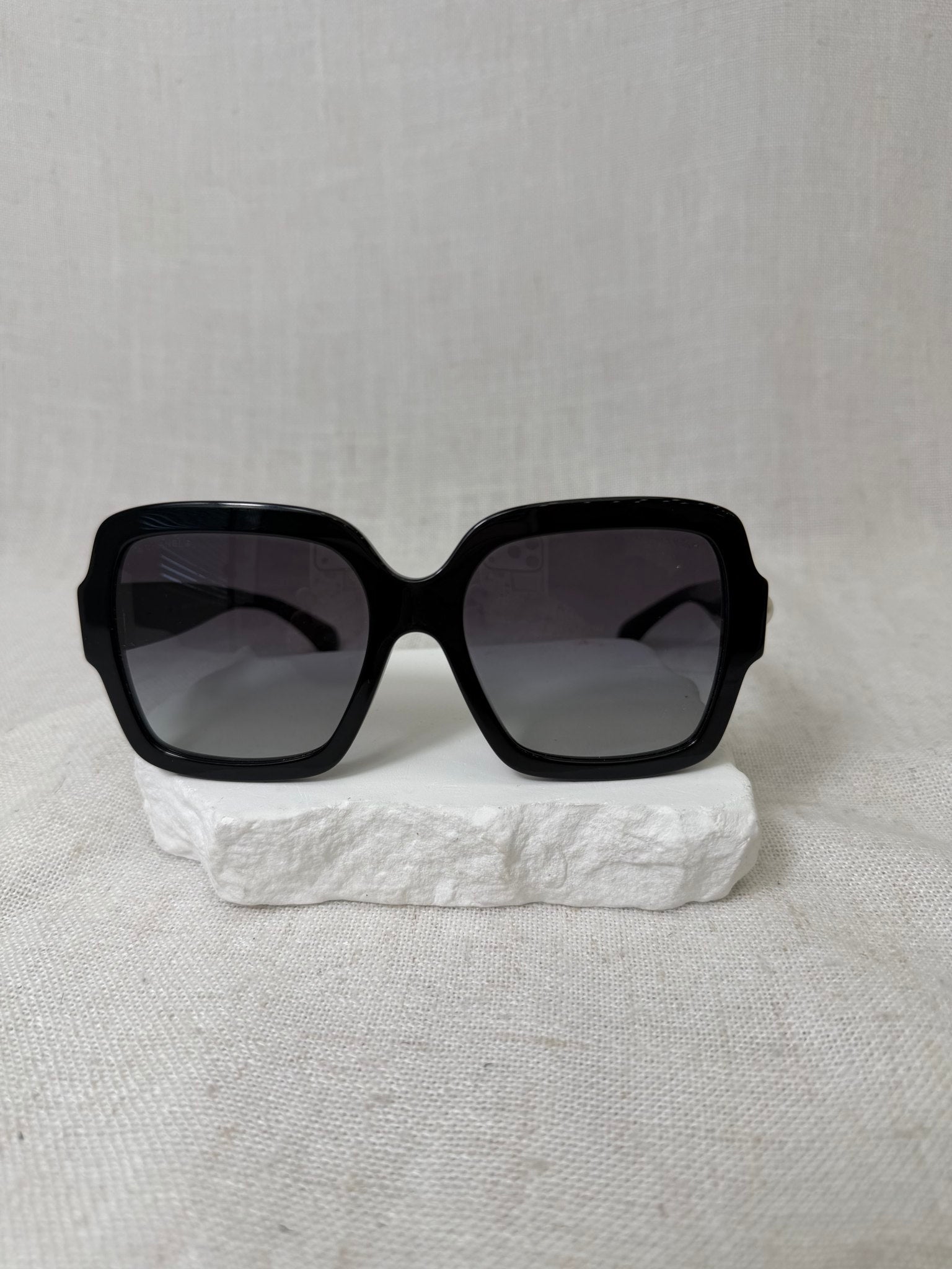 Chanel Black Acetate Charms Pearl Square Sunglasses