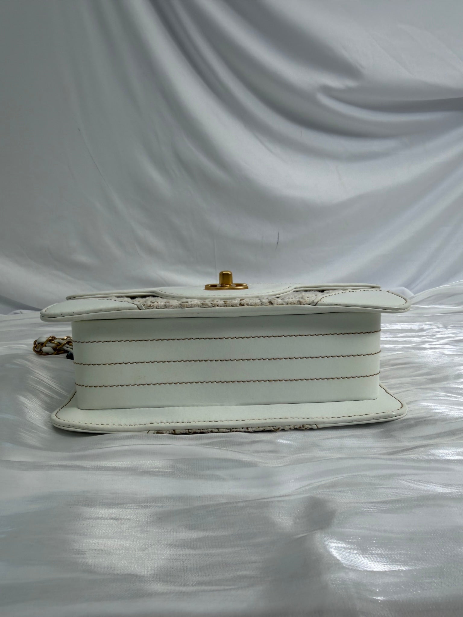 Chanel Ivory Tweed x White Leather Square Flap Bag