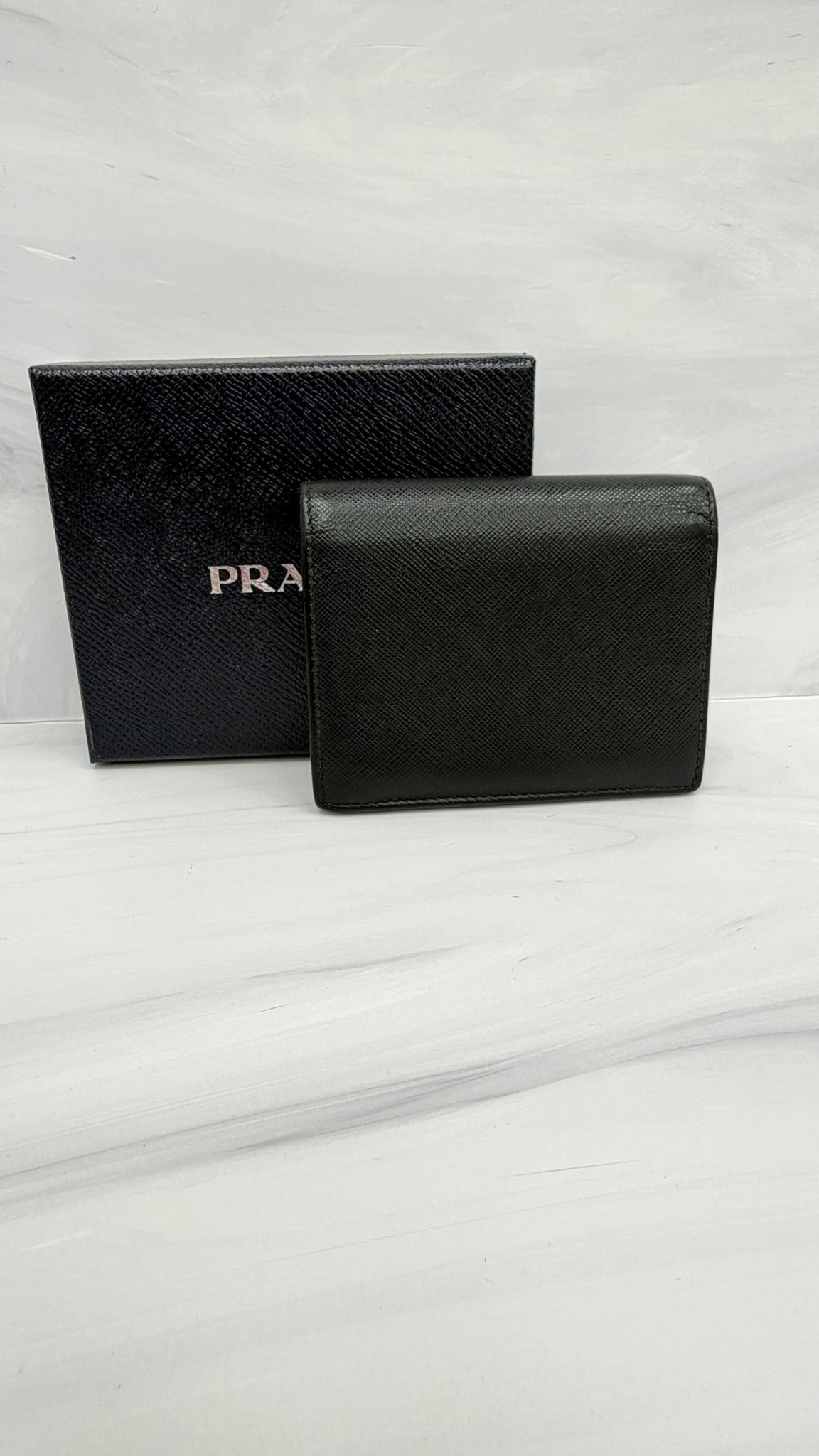 Prada Black Saffiano Leather Bifold Compact Wallet 