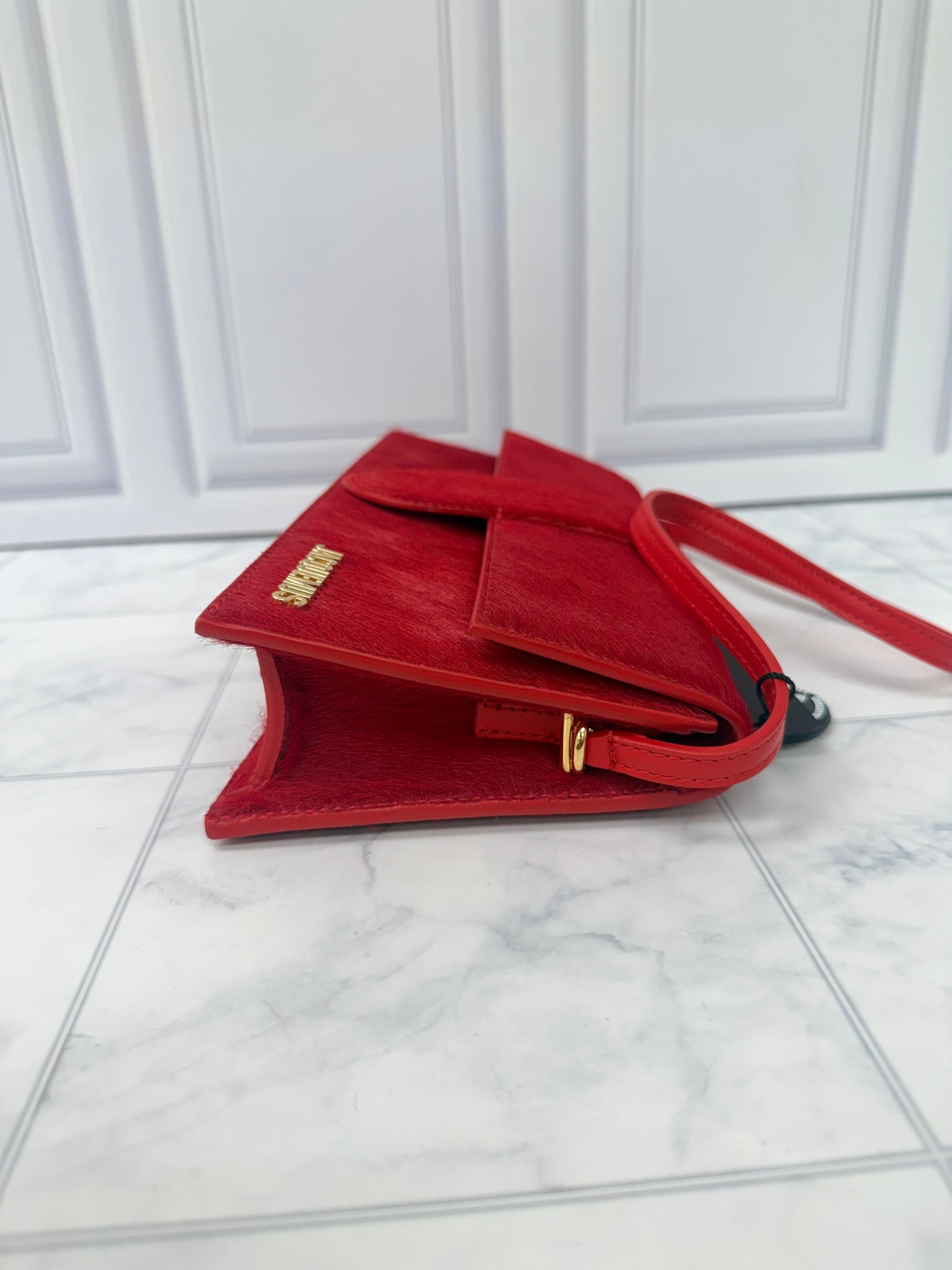 BRAND NEW - Jacquemus Red Pony Hair Le Bambino Long Shoulder Bag